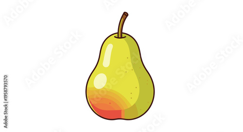 A single yellow-green pear with a reddish bottom and a brown stem is depicted vertically on a plain white background.