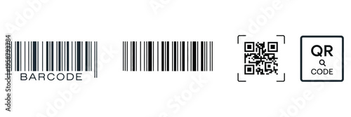 QR Code with Text Scan Me Icon and Barcode Icon Collections Dummy Barcodes and QR Code Label Collection Digital Bar Code Vector Illustration Design Concept