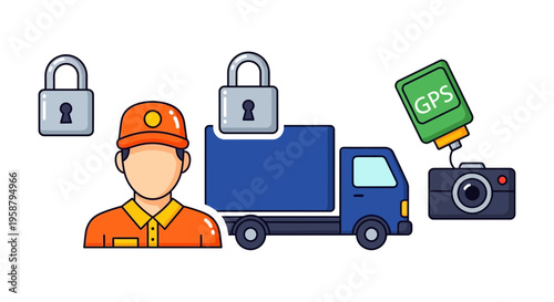 A delivery driver ensures safety while operating a truck with GPS navigation.