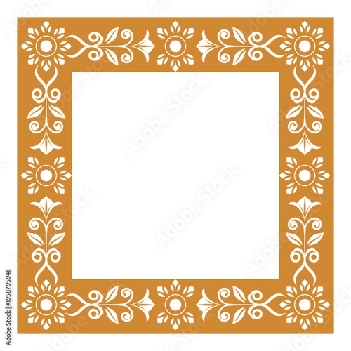 Vector frame with floral and leaf ornaments. Luxurious decorative design in a square shape, perfect for wedding invitations, greeting cards, and premium graphic elements.