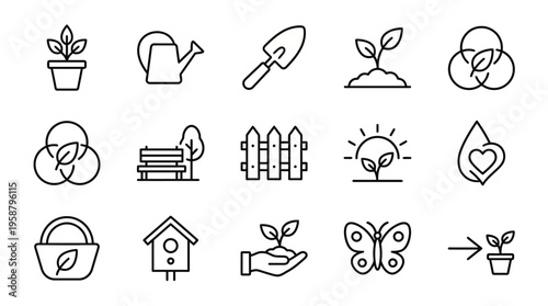 Net Zero web icons in line style. Sustainable urban living, community gardens, and urban farming collection. Ultra-minimalist symbols for green city apps, local community dashboards, and sustainable l