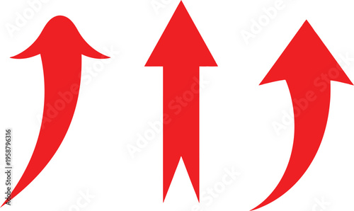 Three distinct red arrows pointing upward representing growth progress and rising trends in design Vector