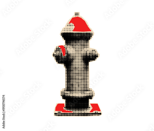 Halftone cutout of a red street fire hydrant in a vintage pop art collage style.