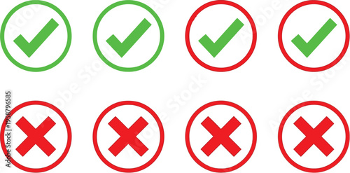 A collection of green check marks and red cross icons arranged in rows for user interface design Vector