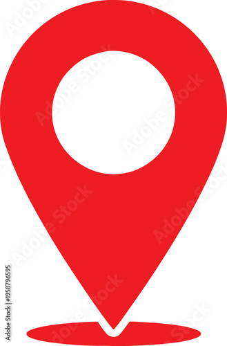 A bright red map marker icon featuring a circular center hole isolated on a clean white background Vector