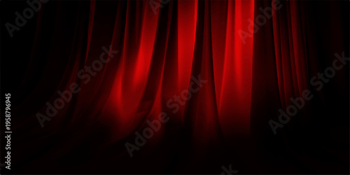 red curtain elegantly drapes, creating a dramatic and captivating ambiance with a vibrant and luxurious texture, ready to welcome the audience.