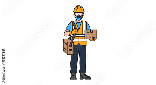 A delivery driver prioritizes safety while carrying boxes on a busy street.