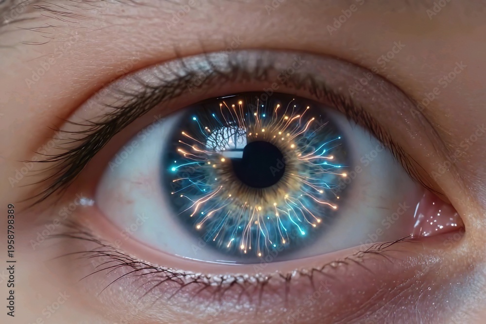 Fototapeta premium Futuristic Human Eye with Digital Neural Network and Cybernetic Iris Concept for Advanced Technology and Artificial Intelligence