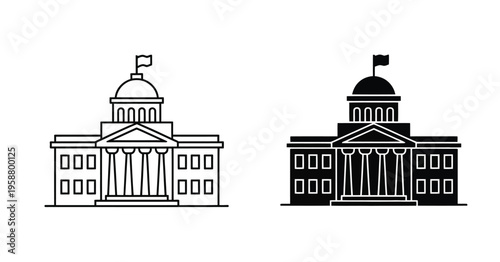 City hall building line icon with editable stroke in flat style for web design government municipal architecture public administration office vector illustration