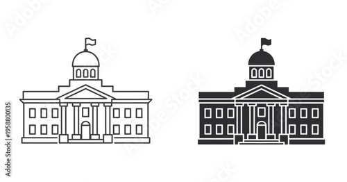 City hall building line icon with editable stroke in flat style for web design government municipal architecture public administration office vector illustration