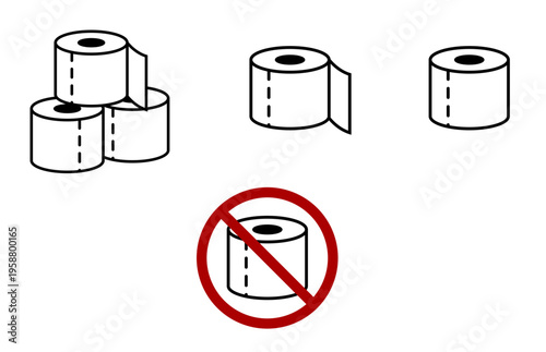 Stacked or Single Toilet Paper Roll Symbol Sign Icon Set. Vector Image.