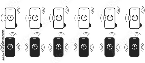 Mobile phone icon vector set featuring call vibration notification and messaging symbols perfect for apps websites user interface and digital communication design