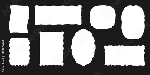 Brush stamp rough rectangle box shape set. Crayon text box frame rough grunge square, oval paint shape element. Vintage grunge boxes for collage, text, banner, sticker, poster design.