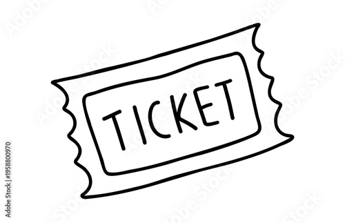 Single hand drawn ticket. Isolated drawing clipart on a transparent background. illustration