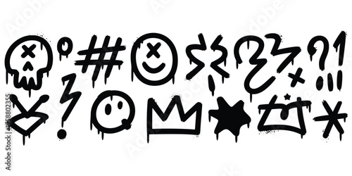 Black Graffiti Style Icons and Symbols on White Background illustration