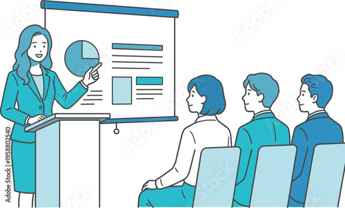 会社説明会でプレゼンを行う企業担当者（採用・就職活動・セミナー）