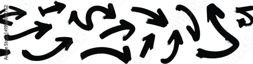 Collection of Black Graffiti Style Brush Stroke Arrows on White Background vector illustration
