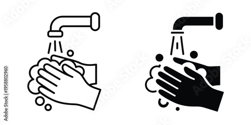Wash your hands icon set in different styles for web UI featuring hygiene symbols soap water hand cleaning and sanitation vector collection EPS10