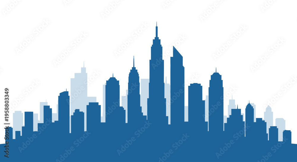 Obraz premium Abstract blue city skyline silhouette on white background