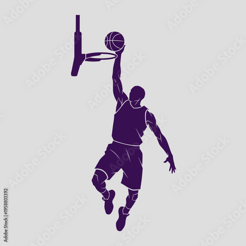 Basketball player performing a slam dunk vector illustration