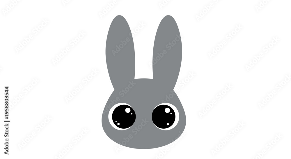Obraz premium Cute grey bunny rabbit head illustration with big eyes