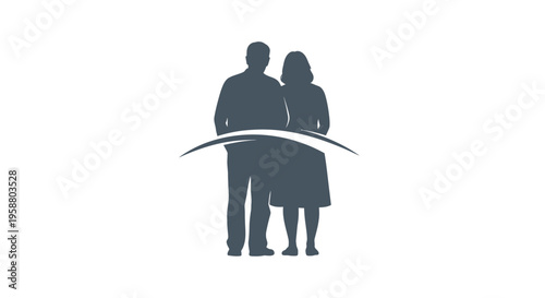 Couple silhouette with embracing arc design on white