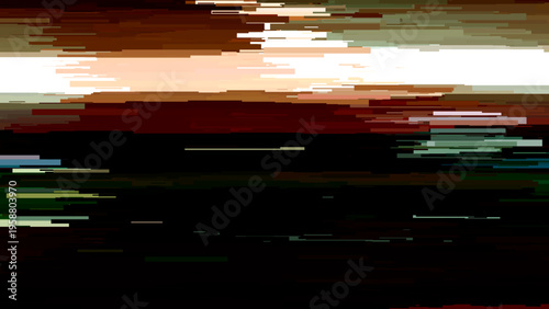 Dark abstract digital glitch background with distortion effect, colorful horizontal streaks, bright dynamic strokes, light color lines for design concepts, wallpapers, presentations, posters, prints