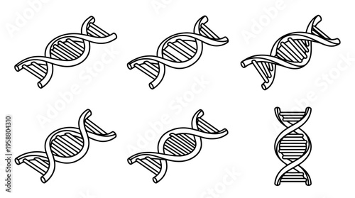 dna helix , 6 black line isometric 3d vector collection , white background , PNG and SVG isolate