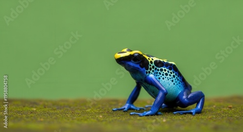 Vivid Blue Poison Dart Frog on Mossy Ground Displaying Vibrant Colors and Textures