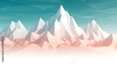 Stylized Geometric Mountain Range with Fog and Sky.