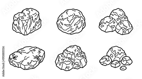 moss stone , 6 black line isometric 3d vector collection , white background , PNG and SVG isolate