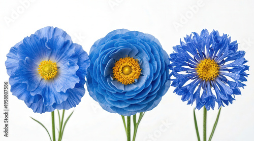 Vivid Blue Poppies and Anemones in Bloom for Botanical Beauty