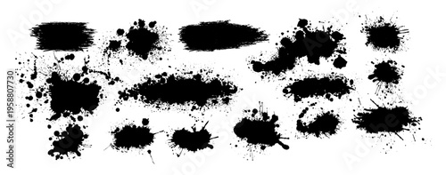 Splatter Paint Texture with cracks, dots, and halftone. Black Spray Blot of Ink. Place illustration Over any Object to Create Grungy Effect . set hand drawn. Not AI, Vector