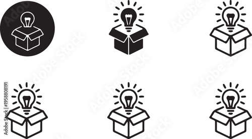 Creative Idea Box Icons Lightbulb Innovation Symbols for Problem Solving