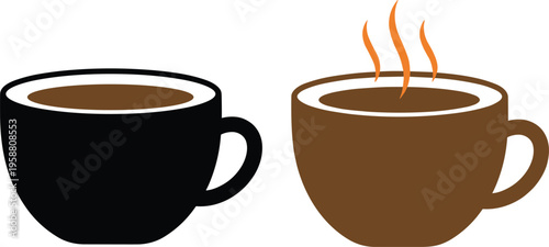 Vector illustration of two coffee cups, one steaming hot and one regular, representing beverage warmth, relaxation, and cozy lifestyle design