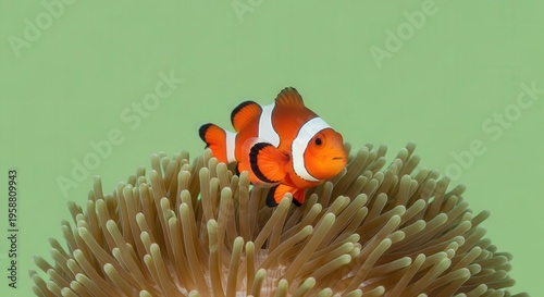 Vivid Clownfish Swimming Near Coral Reef in Underwater Scene