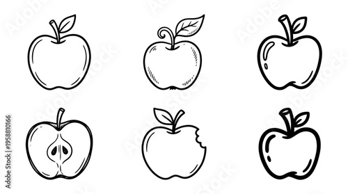 apple line vector set. black color sketches style on white background. Vector illustration.