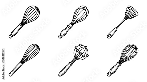 baking whisk line vector set. black color sketches style on white background. Vector illustration.