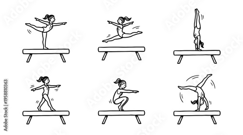 balance beam line vector set. black color sketches style on white background. Vector illustration.