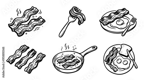 bacon line vector set. black color sketches style on white background. Vector illustration.