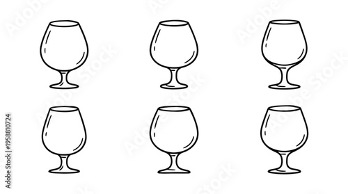 brandy glass line vector set. black color sketches style on white background. Vector illustration.