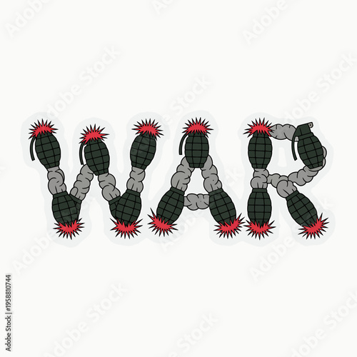 Word War made of explosive bombs with red sparks  dangerous conflict concept
