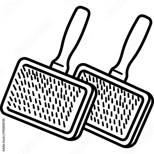 Minimalistic pair of hand carders wool brushes outline icon