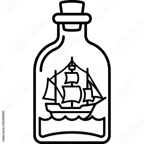 Minimalistic ship in a bottle display outline icon