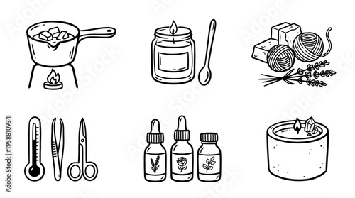 candle making line vector set. black color sketches style on white background. Vector illustration.