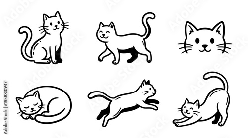 cat line vector set. black color sketches style on white background. Vector illustration.