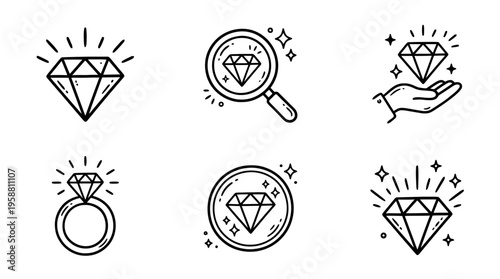 clarity diamond line vector set. black color sketches style on white background. Vector illustration.