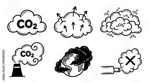 co2 cloud line vector set. black color sketches style on white background. Vector illustration.
