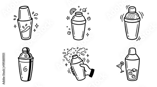 cocktail shaker line vector set. black color sketches style on white background. Vector illustration.