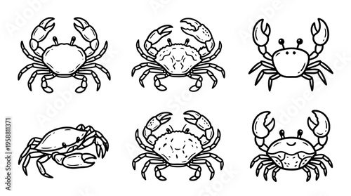 crab line vector set. black color sketches style on white background. Vector illustration.